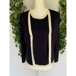 Ann Taylor Black Beige 85% Silk Tank Top Button Up Cardigan Set Women's sz Small